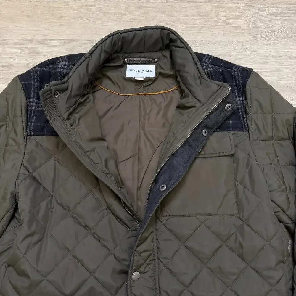 Cole Haan Signature Quilted Mixed Media‎ Utility Jacket Mens M Navy Olive